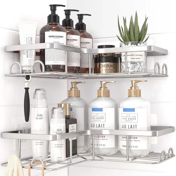 Set Of 2 Stainless Steel Corner Shower Caddy - Picture 1 of 3